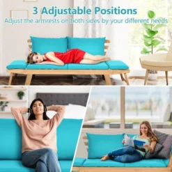 Tangkula Adjustable Patio Sofa Daybed Acacia Wood Furniture W/ Navy & Turquoise Sets Cushion -Tangkula GUEST 61d9f91e a047 474f bd07 2385ae1080df