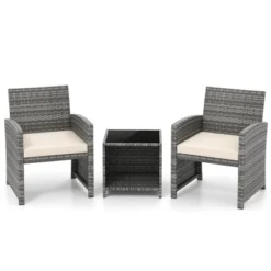 Tangkula 3 Pieces Patio Furniture Set PE Rattan Chairs Set W/ Storage Coffee Table -Tangkula GUEST 61df308e 672a 4828 adff c3e019d9e68f