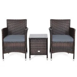 Tangkula 3-Piece Patio Wicker Rattan Furniture Set Conversation Sofa Set W/Coffee Table Grey -Tangkula GUEST 61e9ac1f 0cbf 4667 ae4e 3beac3730589