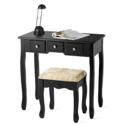 Tangkula Vanity Table Set W/ 360° Rotating Oval Mirror & Drawers Black/White -Tangkula GUEST 6211ae4f ec63 4320 ad76 9ce43df94fe4