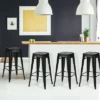 Tangkula Set Of 4 Metal Bar Stools 24" Industrial Chair Low Back Black