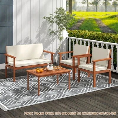 Tangkula 4 Pieces Patio Furniture Set Acacia Wood Porch Chairs W/ Table 2 Tangkula 4 Pieces Patio Furniture Set Acacia Wood Porch Chairs W/ Table - Image 2