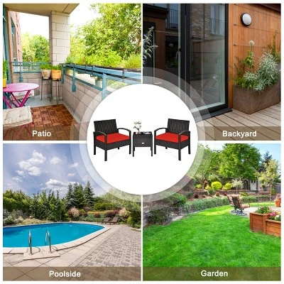 Tangkula 3-Piece Patio Wicker Storage Table & Chair Set Outdoor Conversation Set Red 3 Tangkula 3-Piece Patio Wicker Storage Table & Chair Set Outdoor Conversation Set Red - Image 3