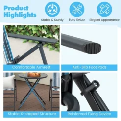 Tangkula 3 Pieces Patio Folding Chair Set W/ 2 Chairs & Glass Round Coffee Table Porch Deck Backyard -Tangkula GUEST 63725583 591d 4ce7 bafb 457fbb07445b