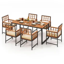 Tangkula 7PCS Dining Set Outdoor Acacia Wood Table W/ Soft Cushions Umbrella Hole Patio -Tangkula GUEST 63f9a7e2 2666 421a b5f2 620bcfc03f43