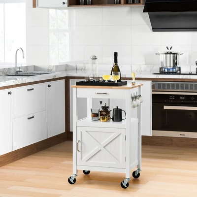 Tangkula Small Kitchen Island On Wheels Mobile Trolley Cart Barn Door Drawer Hooks 2 Tangkula Small Kitchen Island On Wheels Mobile Trolley Cart Barn Door Drawer Hooks - Image 2