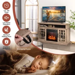 Tangkula 48" TV Stand Console Cabinet W/ Fireplace Entertainment Center For Living Room -Tangkula GUEST 646e95c5 dfed 4912 bd1f c00b5ddbef51