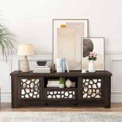 Tangkula 55" Retro TV Stand Media Entertainment Center W/ Mirror Doors & Drawer Brown -Tangkula GUEST 646f86fa a4aa 4074 b0f9 8b00a670dfe0