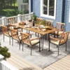 Tangkula 9 PCS Patio Dining Set W/ 8 Chairs Acacia Wood Table Top Umbrella Hole For Yard