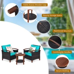 Tangkula 3-Piece Patio Rattan Bistro Set Acacia Wood Frame Sofa And Side Table -Tangkula GUEST 64a45649 db2f 4276 b9f7 1c7a147ae2bf