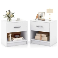 Tangkula 2 PCS Nightstand W/ Drawer Side Table W/ Slide-out Drawer Open Storage Shelf -Tangkula GUEST 64dbde9a f5cc 40b8 8f7d ad1c6960737d
