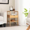 Tangkula Bamboo Nightstands Set Of 2 W/ Pull-out Drawer And Storage Shelf Wood Natural