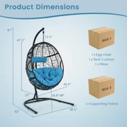 Tangkula Hanging Hammock Chair Egg Swing Chair W/ Blue Cushion Pillow Stand 14 Tangkula Hanging Hammock Chair Egg Swing Chair W/ Blue Cushion Pillow Stand -Tangkula GUEST 64e48223 ff15 4425 9fe2 2f75a34ce0e3