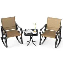 Tangkula 3 Piece Patio Rocking Set 2 Rocking Chairs W/ Tempered Glass Side Table -Tangkula GUEST 64fe16d6 c580 45eb a723 60ec5be7a3b1