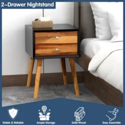 Tangkula Wooden Nightstand With 2 Storage Drawers Accent End Side Table For Bedroom&Living Room 16 Tangkula Wooden Nightstand With 2 Storage Drawers Accent End Side Table For Bedroom&Living Room -Tangkula GUEST 6538f5ee ef64 4198 8c9f 166d64324e13