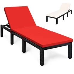 Tangkula Patio Lounge Chair Rattan Chaise W/ Adjustable Navy/Red & Off White Cushioned -Tangkula GUEST 655d8414 72bb 46e4 b91d 18f426a96c95