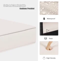 Tangkula 3PCS Patio Wicker Sofa Set Acacia Wood Frame W/ Cushion Covers Beige & Turquoise -Tangkula GUEST 656ff2f7 416f 4fff acf8 f10edc68cb1b