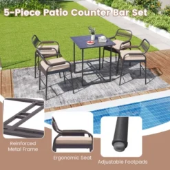 Tangkula 5-Piece Patio Rattan Counter Set Counter Height Square Table W/ 4 Wicker Counter Stools -Tangkula GUEST 65d8a57f 01cc 4c70 9db8 7f642baeff43