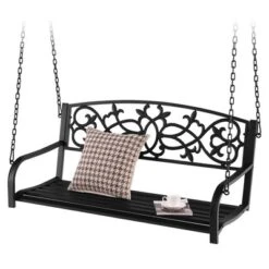 Tangkula Patio Hanging Porch Swing 2-Person Outdoor Metal Swing Bench Chair W/ Chains -Tangkula GUEST 65f22c4b ee95 446d ac7d 1c7ba9d8be57
