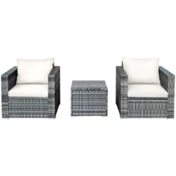 Tangkula 3-Piece Patio Wicker Conversation Set Bistro Rattan Sofa Chair With Washable Cushion -Tangkula GUEST 65fe2a69 0b5f 4d0b b42a 362216b3f690