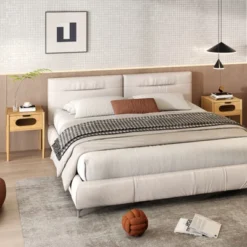 Tangkula Bamboo Nightstand Farmhouse Bedside Table W/ Tempered Glass Decorated Drawer -Tangkula GUEST 66176fae 076f 44f3 99f6 52a44701ee5a