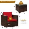 Tangkula 3PCS Patio Rattan Furniture Set With 2 Cushioned Sofas & Coffee Table For Outdoor Turquoise/Black/Navy/Red/Brown