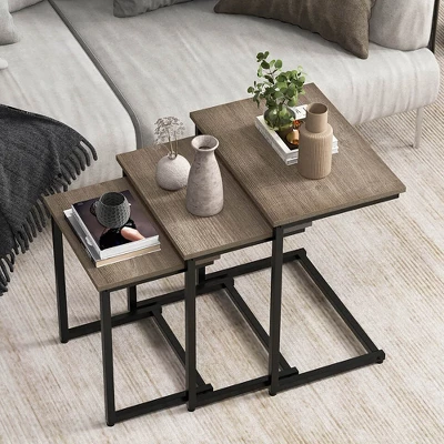 Tangkula 3 Pcs Nesting Coffee End Table Set Stacking Side Nightstand Living Room 1 Tangkula 3 Pcs Nesting Coffee End Table Set Stacking Side Nightstand Living Room