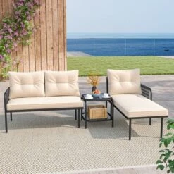 Tangkula 3-Piece L Shaped Patio Furniture Set W/Tempered Glass Table Back & Seat Cushions -Tangkula GUEST 66caaa24 0e7f 4f8b a707 5ce29caaf6c6