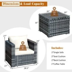 Tangkula 3-Piece Patio Wicker Conversation Set Bistro Rattan Sofa Chair With Washable Cushion -Tangkula GUEST 66ee30cd 624d 4532 b5fd 863bb6bd3328