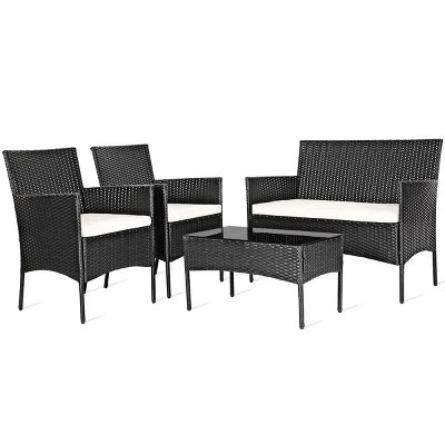 Tangkula Rattan Patio Conversation Set Cushioned Sofa With Coffee Table 6 Tangkula Rattan Patio Conversation Set Cushioned Sofa With Coffee Table - Image 6