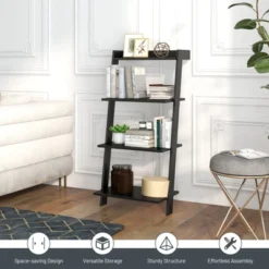 Tangkula 4-Tier Ladder Shelf 43” Tall Wooden Leaning Bookshelf Display Rack Modern Shelving Stand With Anti-tipping Device Black 16 Tangkula 4-Tier Ladder Shelf 43” Tall Wooden Leaning Bookshelf Display Rack Modern Shelving Stand With Anti-tipping Device Black -Tangkula GUEST 67285618 5896 4550 810f 3f0afb56e61f