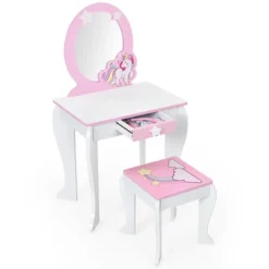 Tangkula 2-in-1 Kids Vanity Set Makeup Table & Chair Set For Toddlers W/Detachable Mirror Pink/White -Tangkula GUEST 674fb30a 8db7 4e3e 8719 def7b78abd0c