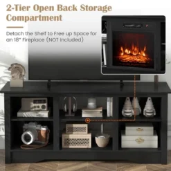 Tangkula 58" TV Stand Entertainment Center W/ 3-Adjustable Shelves For 65" TV Black -Tangkula GUEST 67ab3a88 121d 4c4b 8024 5c34a3e4f176