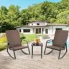 Tangkula 3PCS Rattan Bistro Rocking Chair Set Patio Furniture Set W/ Cushions