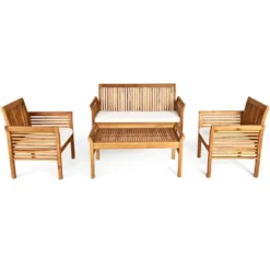 Tangkula 4-Piece Patio Acacia Wood Sofa Set Conversation Table Chairs With Beige Cushions -Tangkula GUEST 67f55e3f f5de 4823 af6c 3540906219a3