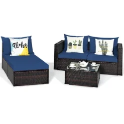 Tangkula 5PCS Cushioned Rattan Patio Conversation Set W/ Ottoman Navy Cushion 14 Tangkula 5PCS Cushioned Rattan Patio Conversation Set W/ Ottoman Navy Cushion -Tangkula GUEST 67ffb9ce 7c30 4e8c 80bc b7c660f3ed3e