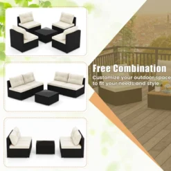 Tangkula 5 Pieces Outdoor Patio Furniture Set Sectional PE Rattan Sofa Set With Cushions And Tempered Glass Coffee Table -Tangkula GUEST 6812e92c 126b 41a5 8f4f 5b7e5c76ae97