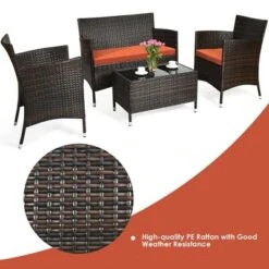 Tangkula 8PCS Patio Rattan Conversation Furniture Set Outdoor W/ Orange Cushion -Tangkula GUEST 681c1edc cd7f 4c25 8f4f 6d0489a749df
