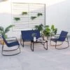 Tangkula 4 Piece Rocking Bistro Set Patio Furniture Set W/ Loveseat 2 Rocking Chairs Navy
