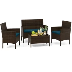 Tangkula Set Of 4 Furniture Set W/ Washable Cushions & Tempered Glass Coffee Table -Tangkula GUEST 688907a0 86db 4f4c 838b 813dac620a78