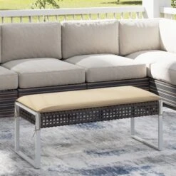 Tangkula 43 Inch Patio Rectangle Ottoman W/ Metal Legs & Seat Cushion
