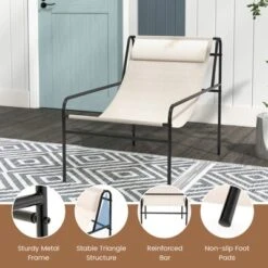 Tangkula 2 Pieces Patio Sling Chair Modern Accent Chair W/ Removable Headrest & Sturdy Metal Frame -Tangkula GUEST 689dfca6 3496 44a5 a036 5951a76198f2