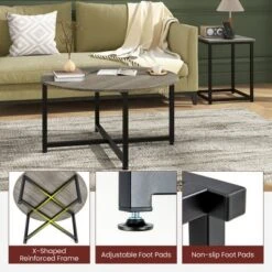 Tangkula Round Nesting Table Set Of 3 Coffee Table W/ 2 End Tables Sturdy Metal Frame -Tangkula GUEST 68c17224 de44 4b51 98bc 7606d9ede893