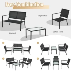 Tangkula 4 PCS Patio Furniture Set Outdoor Conversation Set W/Glass Coffee Table Garden Bistro Set Gray 13 Tangkula 4 PCS Patio Furniture Set Outdoor Conversation Set W/Glass Coffee Table Garden Bistro Set Gray -Tangkula GUEST 68c41166 f821 463b abba ab7155507902