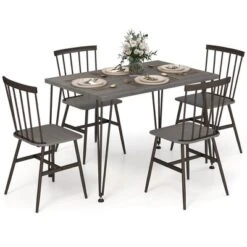 Tangkula 5PCS Dining Table Set For 4 Rectangular Kitchen Table & 4 Chairs W/ Metal Frame Grey Oak -Tangkula GUEST 6928e6be a553 46ea 95ec d280900965b4