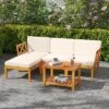 Tangkula L Shaped Outdoor Furniture Set 5 Pieces Acacia Wood Patio Conversation Set Modular Outdoor Lounge Sofa Set W/Cushions