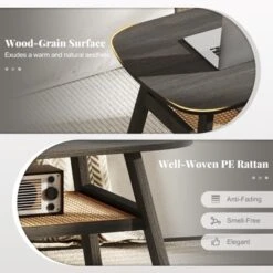 Tangkula 2-Tier Coffee Table W/ Rattan Storage Shelf & Rubber Wood Legs For Living Room -Tangkula GUEST 6980bd43 2a77 4f14 a80a b83c8377849d