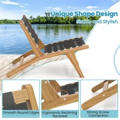 Tangkula Teak Wooden Chair W/ Woven Webbing Seat & Backrest For Patio Mid Century Modern -Tangkula GUEST 69ad39dc 8fa2 495b a1b7 0c34f66bed8a