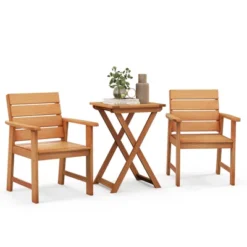 Tangkula 3PCS Outdoor Wood Bistro Set W/ 2 Hardwood Chairs & Folding Bistro Table Slatted Seat & Tabletop Patio -Tangkula GUEST 69f3de70 7c5b 4ecf aa15 9b357bf99ccc 1