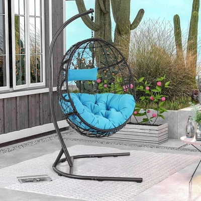 Tangkula Hanging Hammock Chair Egg Swing Chair W/ Blue Cushion Pillow Stand 2 Tangkula Hanging Hammock Chair Egg Swing Chair W/ Blue Cushion Pillow Stand - Image 2